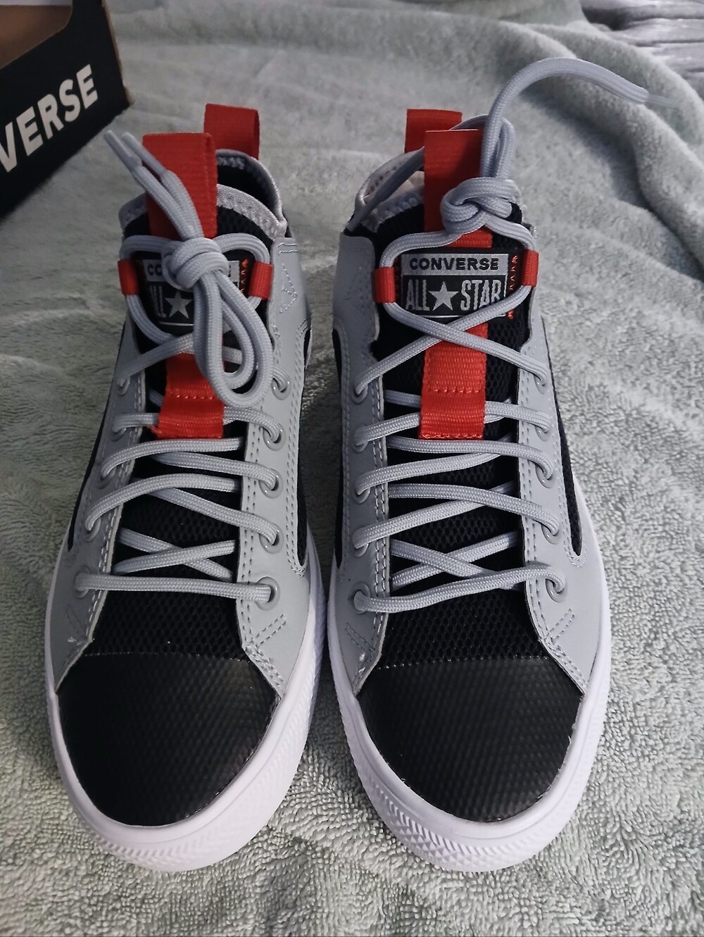 Converse Men’s Black & Gray High-Top Sneakers with Red Pull Tabs